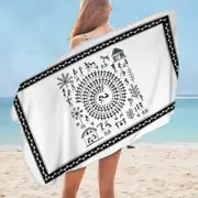 African Tribe Story White and Black Microfiber Beach Towel
