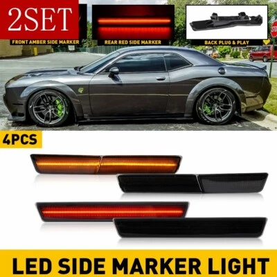 LED Smoked Front&Rear Side Marker Lamp For 18-22 Dodge Challenger Widebody 2set