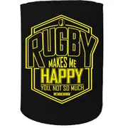 Alcohol Stubby Holder - Rugby Makes Me Happy - Funny Novelty Birthday Gift Joke Beer Can Bottle
