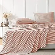 JELLYMONI Striped Sheets Set Queen Size, 4 Pieces 100% Cotton Bed Sheets - 16" Deep Pockets Fitted Flat Sheet & Pillowcase Bedding Set, Ultra-Soft, Machine Washable