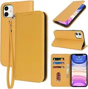 for iPhone 11 Case Leather Wallet Magnetic Flip Cover with Wrist Strap Card Holders SunYoo Case Women Men RFID Blocking Porte Feuille Portefeuille Coque étui for iPhone11 Pour Femmes Homme Yellow