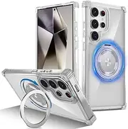 [RUNGOS] 360°Rotatable Magnetic Ring for Samsung S22 Ultra Case Magsafe, with Stand [Strong Magnetic] [Mil-Grade 4-Corner Airbag Reinforcement] Clear Shockproof Case for Samsung Galaxy S22 Ultra Case