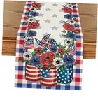 Buffalo Plaid Vases Flowers 4th of July 13" x 72", Table Runner Blue/Red