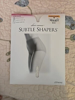 JC Penny Subtle Shapers Sheer Caress Pantyhose Size Queen Short BONE