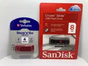 Sandisk Cruzer Glide 8GB USB Flash Drive & Verbatim Store n Go 4GB USB Drive