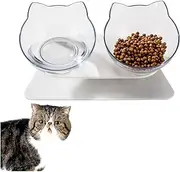 Double Elevated Cat Bowls with Raised Stand, 15 Tilted cat Bowl Design Neck Guard Stand Raised Pet Food Water Feeder Bowl,Cute Cat Face Elevated Cat Bowlfor Kitten or Small Dogs