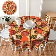 [QMNEHJ] Round Tablecloth 60 inch Wrinkle Resistant Waterproof Table Cover Farmhouse Table Cloth I Love Pizza Decorative Fabric Dining Table Cover for Kitchen Banquet Party