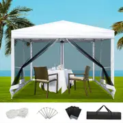 3x3m Gazebo InstaHut Pop Up Marquee Wedding Party Outdoor Camping Tent Canopy Shade Mesh Wall White