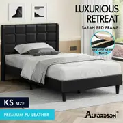ALFORDSON Bed Frame King Single Upholstered Wingback Base Black Leather SARAH