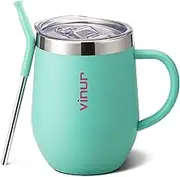 VINUR Kids Tumbler with Handle 350ML/12 oz Stainless Steel Double Wall Vacuum Insulated Tumbler with Lid and Straw, Leak Proof Water Cup for Travel(Teal)