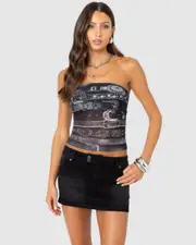 EDIKTED Womens Layered Belt Mesh Tube Top BLACK-AND-WHITE