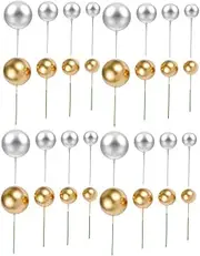 JOINPAYA 40pcs Mini Cake Picks Balls for Birthday Decorations Mixed Toppers Fairy Cake Decorations for Weddings Anniversaries and Parties