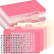 Harloon 52 Pcs Dry Erase Index Card Guide Set Include 50 Index Card Dividers 2 Number Alphabet Sticker with Tabs Photo Dividers for Office Business(3 x 5 Inch,Peachy)