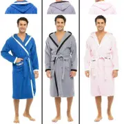 Men’s Waffle Weave Robes Hooded Bathrobe 100% Cotton Terry Bath Robe Spa Robes