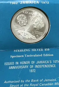 在飛比找Yahoo!奇摩拍賣優惠-牙買加1972年10元超大型sp紀念銀幣（獨立10周年紀念，