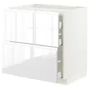 METOD / MAXIMERA base cab f hob/2 fronts/3 drawers, white/Voxtorp high-gloss/white, 80x60x80 cm