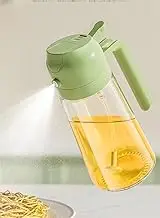 Oil Sprayer for Cooking, 2-in-1 Olive Oil Dispenser Bottle, 17oz/500ml Glass OIL BOTTLE, Premium Nozzle, Food-grade Oil Mister for Air Fryer, Salad, Frying, BBQ, Green