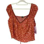 WILD FABLE Orange Floral Smocked Boho Peasant Crop Top Size XL - NWT