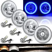 5-3/4" Blue COB LED Halo Angel Eye Crystal Clear Headlamp & 6k LED Bulb Set of 4 (for: Volvo)