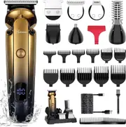 Hatteker Men's Beard Trimmer Kit Electric Razor Shaver Professional Hair Clipper with Zero Gapped T-Blade Trimmer Nose Ear Beard Body Trimmer for Men Waterproof Cordless Grooming Kit 6 in 1