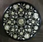 Black Marble Floral Design Inlay Work Corner Table Round Marble Coffee Table Top