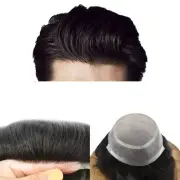 Mens Toupee Mono Poly PU Human Hair Hairpiece Hair Replacement System Wigs