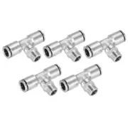 5Pcs Tee Push To Connect Tube Fittings 3/8" OD x 1/4" NPT Male, Silver