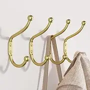 Gold Coat Hooks Wall Mount - Wall Hooks for Hanging, Heavy Duty Hooks, Mudroom Hooks, Metal Hooks for Hanging Clothes, Towels, Hats, Keys, Coats,4 Pack