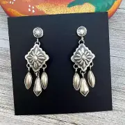 Small concho hand stamped earring with dangles, Navajo handmade Terry Charlie s