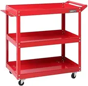 Giantz 3 Tier Steel Tool Trolley, Tools Storage Trolleys Cart Mechanic Rolling Carts Garage Bar Workshop Warehouse Organiser, 150kg Capacity Rust Resistant Lockable Castors Red