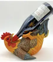 rooster wine bottle holder DWK resin chicken sculpture figure ~8.5"x11"x7"