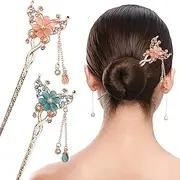 Flowers Hair Chopsticks Butterfly Hair Bun Sticks Hair Pins for Long Thick Hair Chinese HanFu Hair Ornament Decorative Chignon Pin Japanese Geisha Hair Accessories for Women