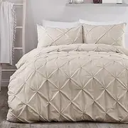 Serene - Natural Diamond Pintuck Duvet Cover - Single Bedding Size (140 x 200cm) - Soft Touch - Microfibre - Luxury Natural Bedding - Pinch Pleat Duvet Cover in Natural - Puckered Duvet