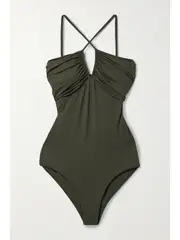 [GOLDSIGN] GOLDSIGN - Arvin Ruched Stretch-jersey Bodysuit - Army green - large large Green