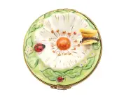 New French Limoges Trinket Box Amazing Colorful Daisy w Lady Bugs Valentines