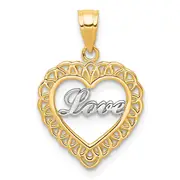 10K Yellow W/Rhodium W/ Rhodium Love Heart Charm