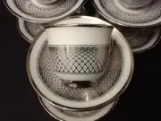 3 oz Espresso coffee 12 Pc 6 Cup 6 Saucer Set Tea 703 Silver 3oz cups Cafe VV