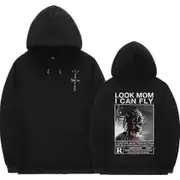 Cactus Jack Hoodie Men Women Double-sided Logo Print Look Mom I Can Fly Travis Scott Hoodies Unisex Fashion Hip Hop Streetwear Q02158*black S