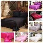 Smooth Silk Satin Fitted Flat Pillowcases Solid Sheet Set Queen King Pillowcases