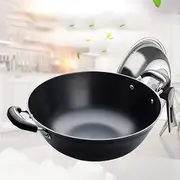Cast Iron Wok Pan Infinite Wok Deepening Pig Iron Double Ear Pot Stew Pot Uncoated Non-Stick Pan with Lid,Withlid-36cm