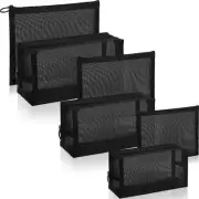 6 Pieces Mesh Makeup Bags Cosmetic Bag Portable Travel Organizing Black