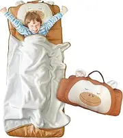 LulybLulyboo kids Sleeping Bag with Removable Pillow & Carry Handle,Cozy Comforter Front & Straps Closure, Soft Microfiber Toddler Nap Mat for Daycare Preschool- Ages 3-6 Years - Ideal Gift. Monkey
