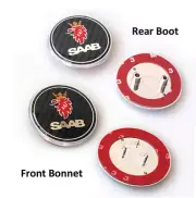 2x Saab Badge 9-3,9-5 Set Boot Back & Bonnet Front Logo Emblem 68mm Carbon Black