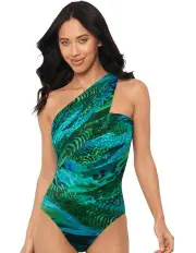 [Magicsuit] Margarita Goddess One Shoulder Tummy Control Swimsuit in Blue Multi