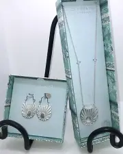 New “Lucky Brand” Silver Semi Precious Accents Long Necklace & Matching Earrings