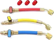 3PCS 1/4" SAE Refrigeration Charging Hose Ball Valves Manifold Gauge & Hose Set Fit for R134A R410A R22 R12 Refrigerants