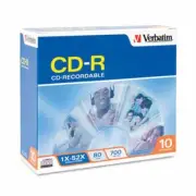 Verbatim 94935 CD-R Discs 700MB/80min 52x with Slim Jewel Cases Silver 10 Pack