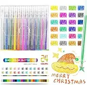 SAYEEC Glitter Gel Pens, 24 Colored Metallic Gel Pens Set, 1.0mm Super Sparkle Gel Ink Pens, Art Glitter Paint Markers for Adult Coloring Books Scrapbook Journaling Drawing Doodling Note Taking Crafts