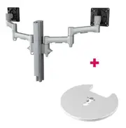 Atdec AWMS-2-4640 Dual Monitor Swing Arms on 400mm Post / 12kg (26.5lb) Flat Screens, 10kg (22lb) Curved Screens + Grommet Clamp Desk Fixing, Silver AWMS-2-4640-G-S
