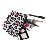 Pretty Leopard Skin Portable Cosmetic Bag Large Travel PU Leather Makeup Pouch